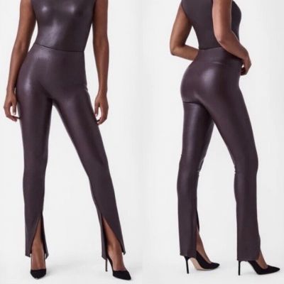 SPANX Leather Like Front Slit Leggings In Cherry Chocolate SZ XL NWOT